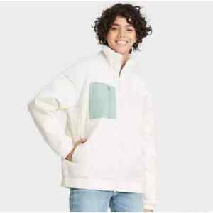 NWT Universal Thread Faux Sherpa Fleece Double Zip Jacket Cream Plus Size 3X