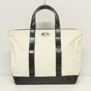 Auth CELINE - Cream Black Canvas Leather Tote Bag