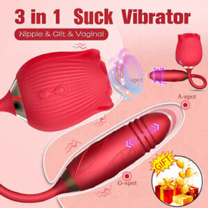 For Rose Clit-G-spot Vibrator Oral Sucking Thrusting Dildo Bullet Sex Toy Women