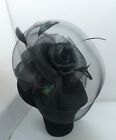 EXQUISITE HANDMADE BLACK TOP HAT SINAMAY FASCINATOR WITH  FLOWERS & FEATHERS