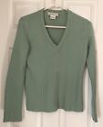 Magaschoni 100% Cashmere Green Cable and Ribbed Knit Accent Pullover Sweater EUC