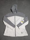 Spyder Active Jacket Womens Medium Gray White Hood Micro Fleece Lined Softshell