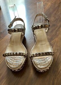 Christian Louboutin Beige Snake Embossed Leather Pyraclou EU 38 60mm