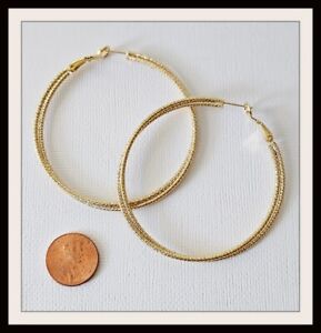 Gold Double Spiral Textured Hoop Earrings Hoops 2.25