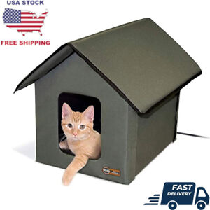 Outdoor Heated Kitty House Heated Pet Cat House Insulated Shelter Warming House