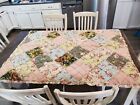 New ListingThrow blanket quilt Pink floral roses squares cotton ruffle 48x60 Vtg REVERSIBLE