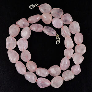 559.00 CTS NATURAL PINK ROSE QUARTZ UNTREATED BEADS SINGLE STRAND NECKLACE (DG)