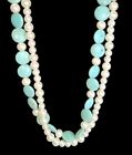 Chunky Faux Turquoise & Pearls Multistrand Beaded Necklace 22