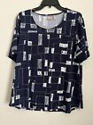 Chicos 2 Womens Size Large Top Blue Short Sleeve Wear To Work