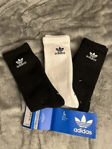 adidas Originals socks Trefoil Crew 3 Pack, 2 pair of Black, 1 White Sz L Men’s