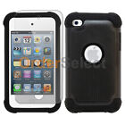 NEW Hybrid Rubber Case+LCD HD Screen Protector for Apple iPod Touch 4 4th Black