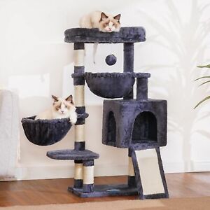 Cat Tree Tower for Indoor Cats House with Large Padded Bed Cozy Condo Hammocks