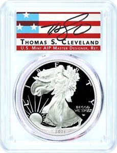 2021 S $1 Silver Eagle Type 2 First Day of Issue PCGS PR70 DCAM Thomas Cleveland
