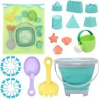 Beach Toys Sand Set for Kids, Collapsible Bucket and Shovels with Mesh Bag, Mold