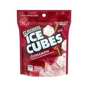 Ice Breakers Ice Cubes Cinnamon Sugar Free Chewing Gum, Pouch 8.11 oz, 100 Piece