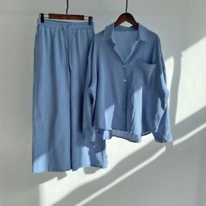 Trousers Shirt 2 Piece Set Women Summer Linen Long Sleeve Shirt Suit Women Suit