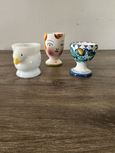 Vintage Lot Of 3 Assorted Ceramic Glass Egg Cups