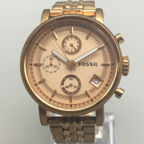 Fossil Boyfriend Chronograph Watch Women 38mm Rose Gold Tone Date New Battery