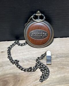 Japan Movt Pocket Watch Gift for Grandpa Wooden & Metal