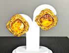 Clip On Earrings Mogul Etruscan Amber Tone Gold Tone Glowing