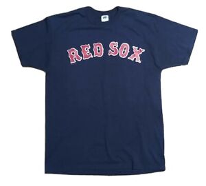 Boston Red Sox Shirt Mens Large 90s Navy Blue Russell Athletic MLB Short Sleeve