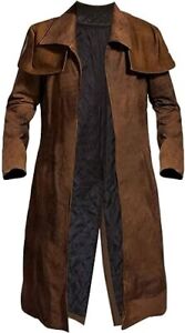 Men's Fallout Long Trench Coat |Faux Leather Full Length duster Coat |Brown Coat