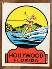 Original Vintage HOLLYWOOD Florida TRAVEL Water DECAL sunshine water skiing ski