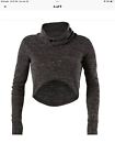 Cabi #945 Glee Charcoal Cropped Cowl Long Sleeved Thumb hole Top, Small