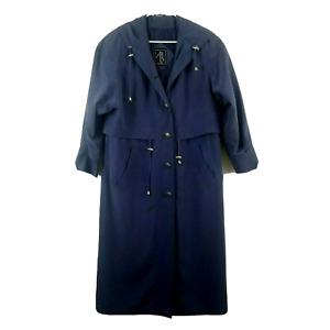 Numina AB2 Trench Coat Size 6 Blue Soft Lightweight Hooded Shoulder Pads