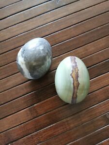 Lot of 2 Vintage Polished Marbled Stone Eggs Onyx Quartz?