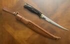 Vintage 1967 Normark Fiskars Stainless Fillet Knife with Leather Sheath Finland