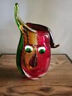 Murano Style Glass Head Vase Face Eclectic Modern Artpiece Heavy Multicolor New