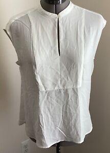 J Crew 365 ivory polyester sleeveless band collar v neck top XS ON SALE