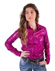 Cowgirl Tuff Western Shirt Womens Long Sleeve Metallic Hot Pink 100625