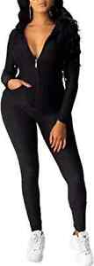 Lrady Womens 2 Piece Tracksuit Set-Hoodie Jacket and Legging Sweatsuit Black-L