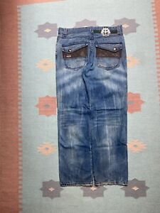 Vintage y2k baggy jeans pelle pelle embroidered skater hip hop faded 36x34