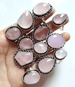 100% Natural Rose Quartz Gemstone Silver Plated Wholesale Lot Jewelry Ring