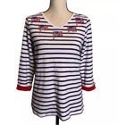 Quacker Factory Top Size L Striped American Flag Sequins Red White Blue Bust 44”