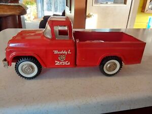 Vintage Buddy L Traveling Zoo Pressed Steel Toy Red Pick Up Truck
