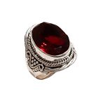 925 Sterling Silver Vintage Women Jewelry Mozambique Garnet Cut Gemstone Ring