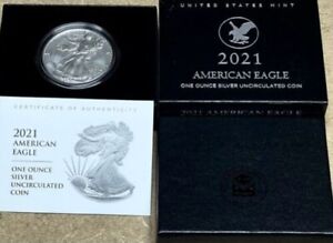 2021w American Silver Eagle Burnished One Ounce Coin OGP Box & COA Type 2 UNC