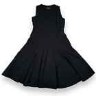 Akris Fit & Flare Dress Women's 8 Black Pleated Front Zip Round Neck Knee Length