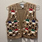 VTG Berek 2 By Takako Sakon Christmas Teddy Bear Sweater Vest Open Knit S Small