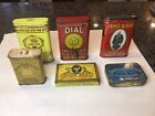 ANTIQUE LOT of 6 EMPTY TOBACCO ADVERTISING TIN UPRIGHT POCKET DIAL 100% BURLEY