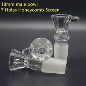 18mm male Glass Slide Funnel Bowl with 7 Holes Honeycomb Screen for glass bong