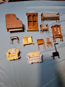 Vintage Dollhouse Miniatures Household Items Piano Book Shelf Couch Desk Etc ...