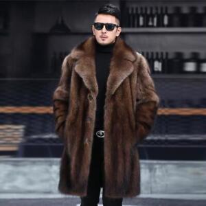 Real Luxury Mink Fur Men Warm Fur Outwear Long Coat Furry Overcoat Thicken Parka