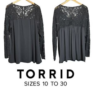 Torrid Long Lace Sleeve Babydoll Top Womens Size 2X Button Up Back Gray Stretch