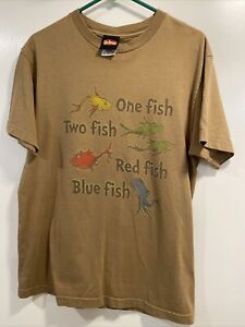 VTG 2001 Dr Seuss Mens Sz M, Tan Short sleeve T,  One Fish Two Fish Red fish