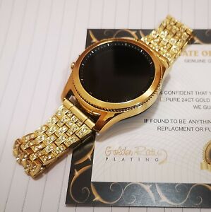 24K Gold Plated Samsung Gear S3 Classic Gold Diamond Rhinestone Band Smart Watch